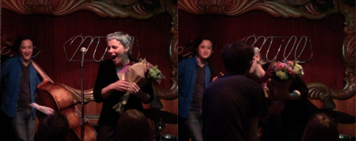 kissing Vlad after he brings me Whole Foods flowers at my feature slam poetry set at the Green Mill Uptown Poetry Slam