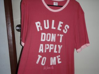 T-shirt reads: 'RULES DON'T APPLY TO ME' | Tacky Harpers's Cryptic Clues T-shirt reads: 'RULES DON'T APPLY TO ME' | Tacky Harpers's Cryptic Clues