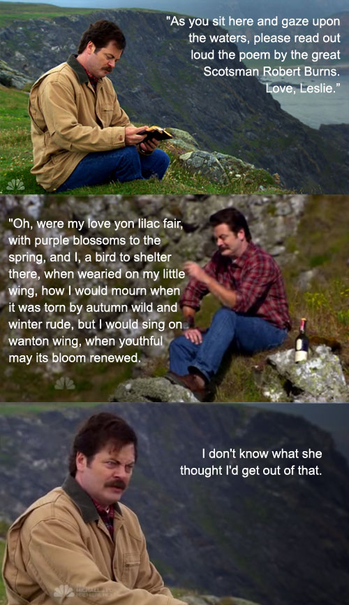 Ron Swanson reads Robert Burns | Tacky Harper's Cryptic Clues Ron Swanson reads Robert Burns | Tacky Harper's Cryptic Clues