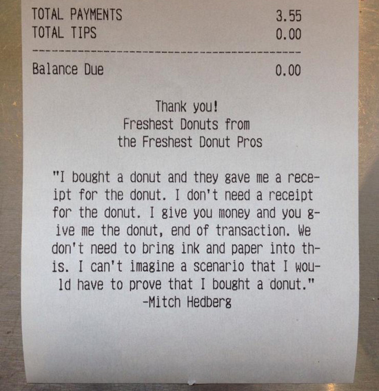 Mitch Hedberg | receipt | donut joke | Tacky Harper's Cryptic Clues Mitch Hedberg | receipt | donut joke | Tacky Harper's Cryptic Clues