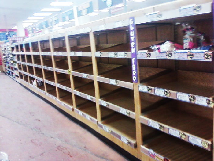 Trader Joe's bread aisle, ransacked.